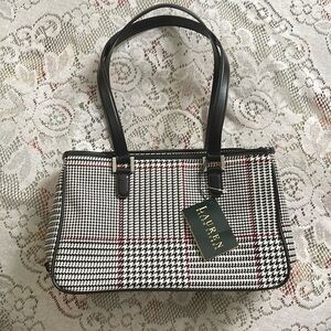 Lauren Ralph Lauren black Houndstooth Chevron Hand Bag with tags never carried.